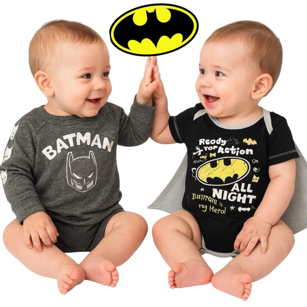 Bundle Batman Baby Bodysuit & Top Size 3-6 & 6 Months + Cape Bundle Costume Gift